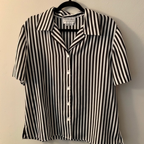 Tops | Black White Striped Button Down | Poshmark